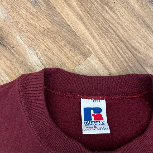 Mens vintage 90s Russell athletic blank crew neck sweatshirt sz L red USA made - Picture 6 of 6